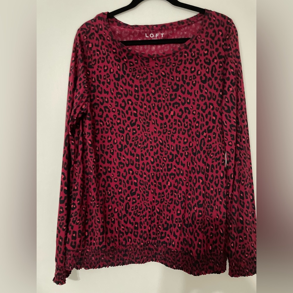 LOFT Red Leopard/Cheetah Print Long Sleeve Top